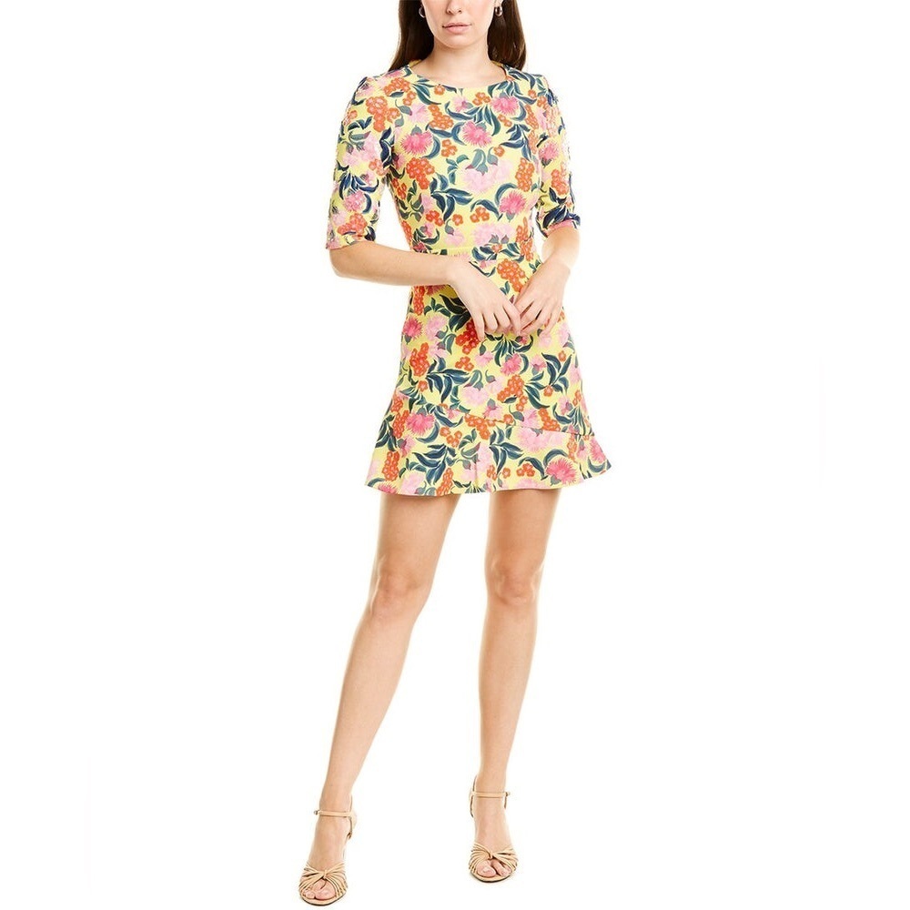 Saloni Womens Celia Sheath Mini Dress Yellow floral Embellished Womens US 8